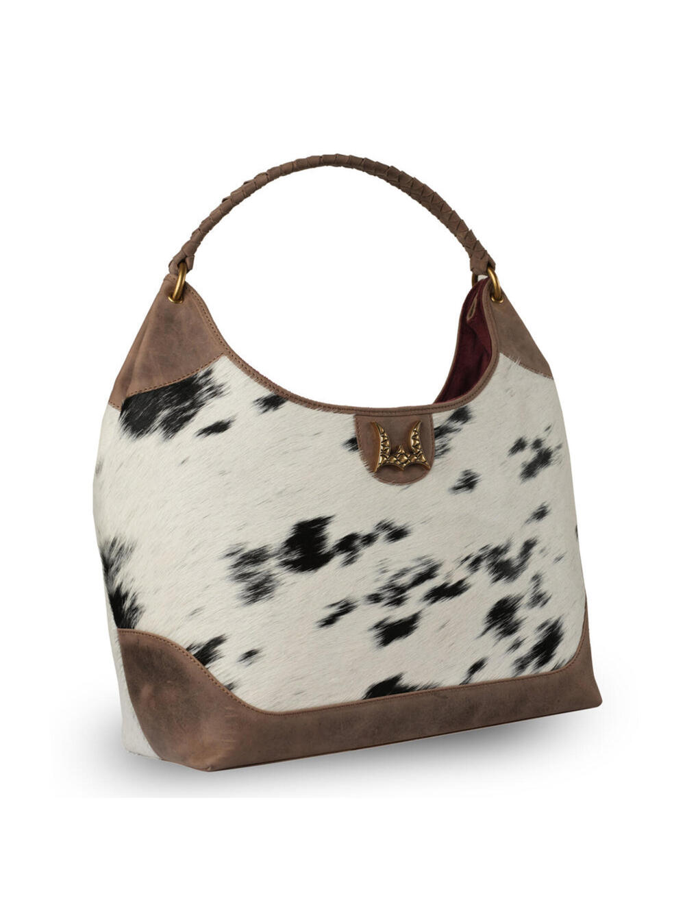 LW Large Purse - Black & White Cowhide with Oiled Brown Leather - Picture 2 of 8